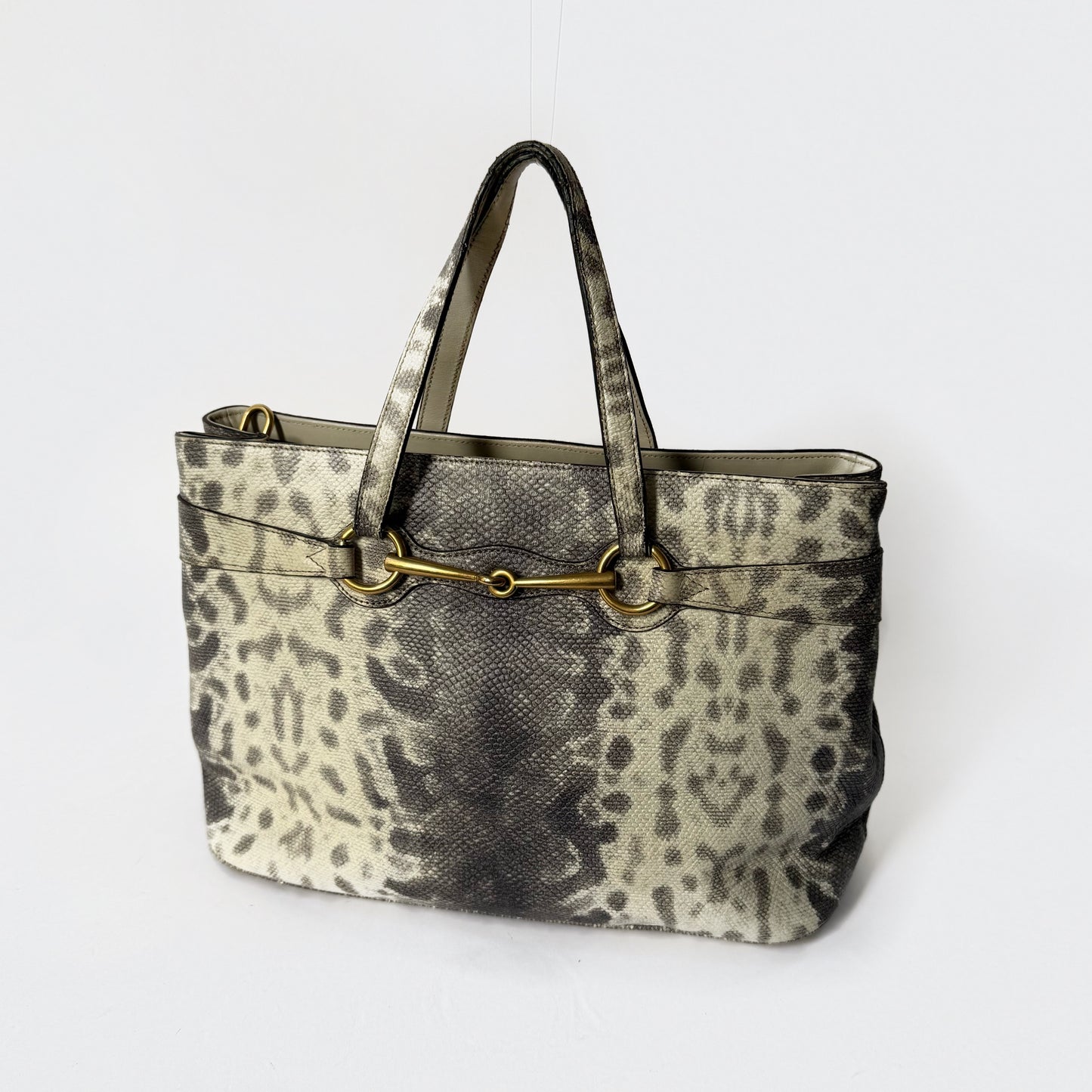 Gucci Gray Multicolored Python Horsebit Shoulder Bag