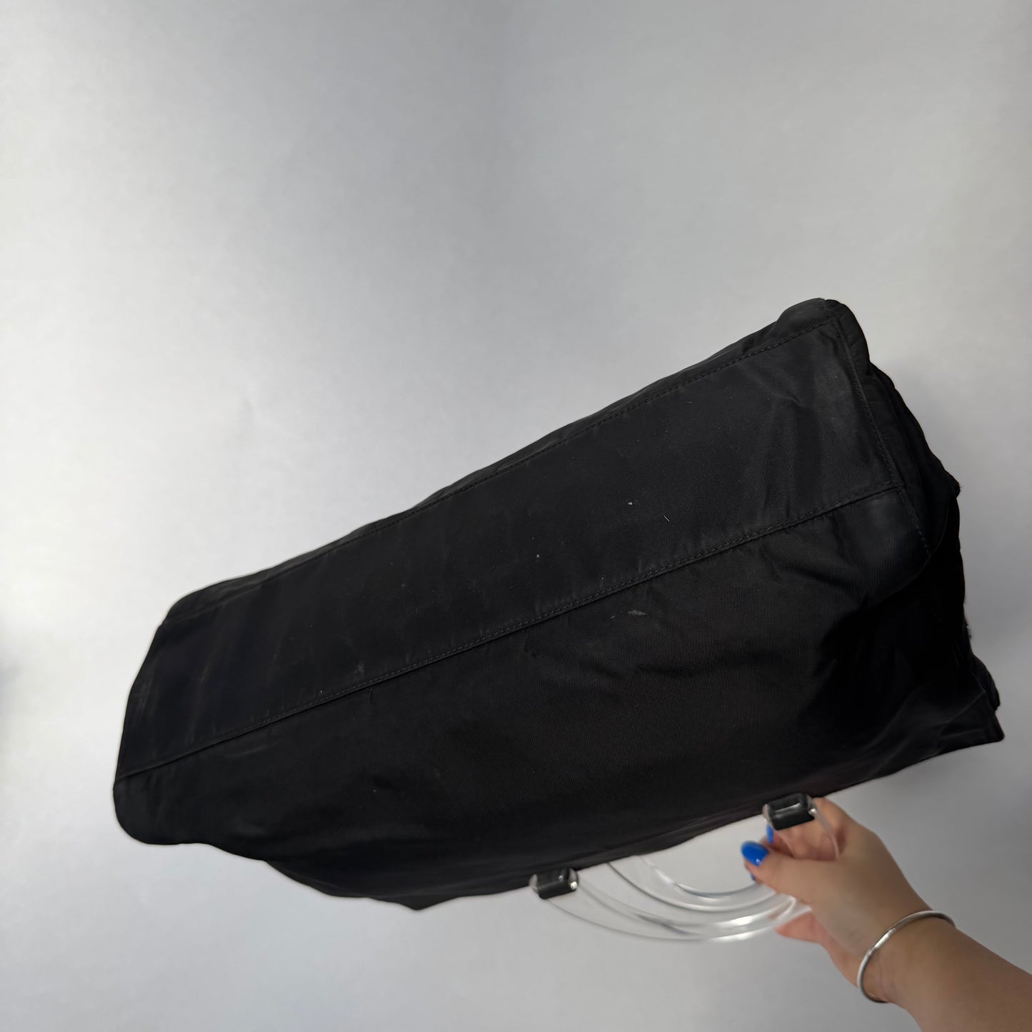 Prada Black Nylon Long Tote w/ Acrylic Handle