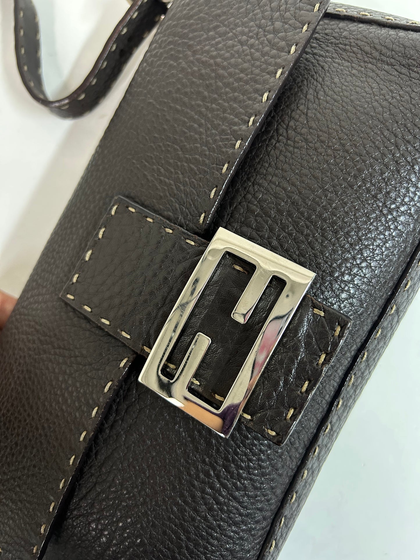 Fendi Brown Leather Selleria Baguette Shoulder Bag SHW