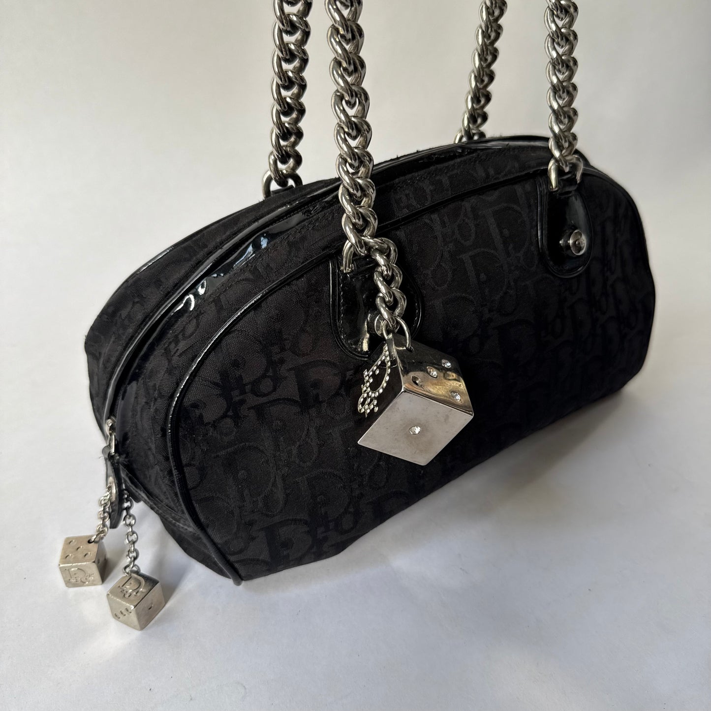 Christian Dior Black Trotter Gambler Dice Bowler Shoulder Bag