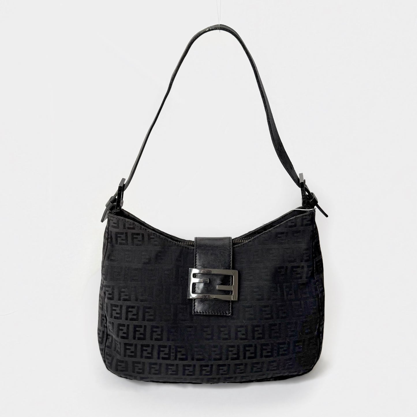 Fendi Black Zucchino Canvas Moon Hobo Bag