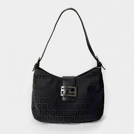 Fendi Black Zucchino Canvas Moon Hobo Bag