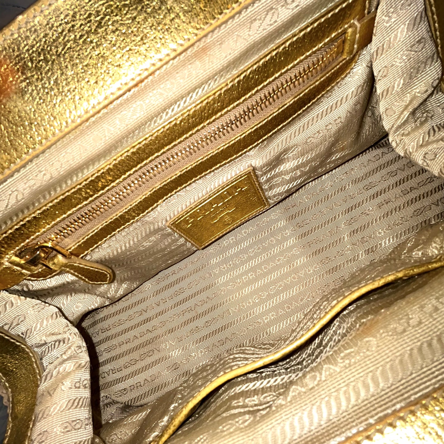 Prada Gold & Beige Raffia Chain Shoulder Bag