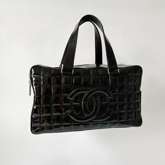 Chanel Black Patent Leather Chocolate Bar Bowler Bag
