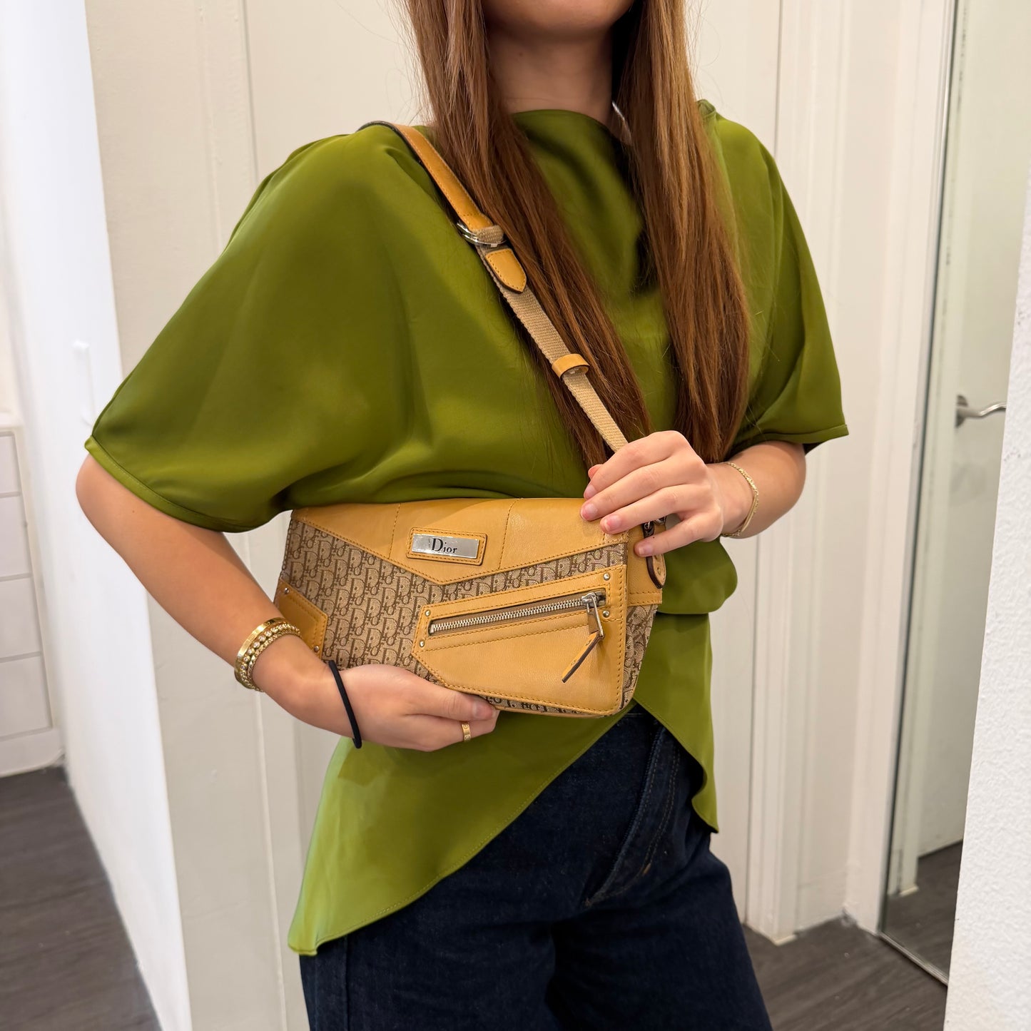Christian Dior Brown Canvas & Leather Oblique Monogram Diorissimo Shoulder Bag