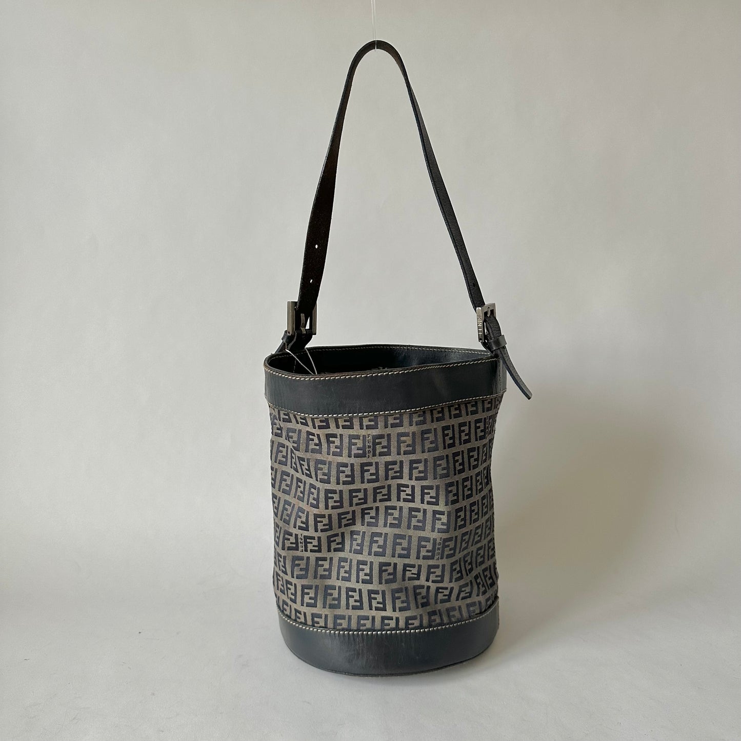 Fendi Navy Zucchino Drawstring Bucket Bag