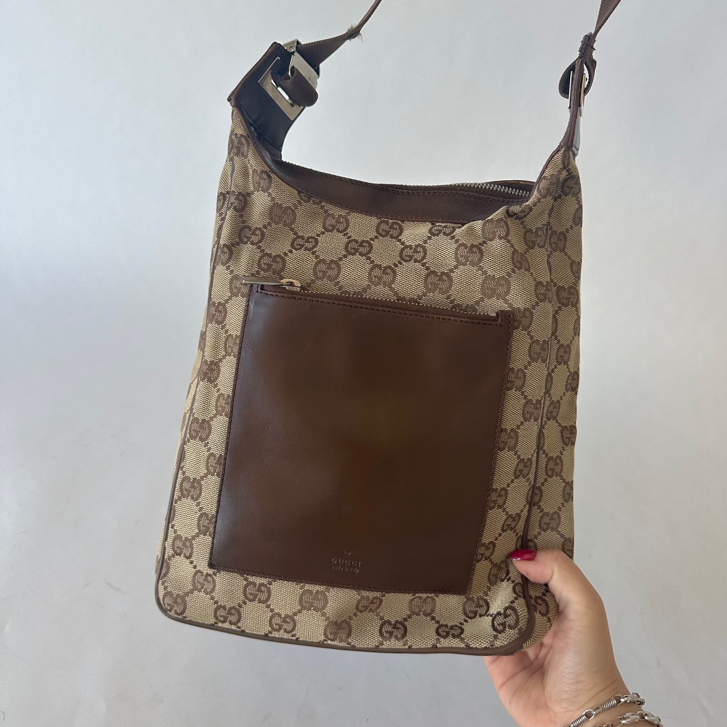 Gucci Brown Monogram Canvas Vertical Shoulder Tote Bag