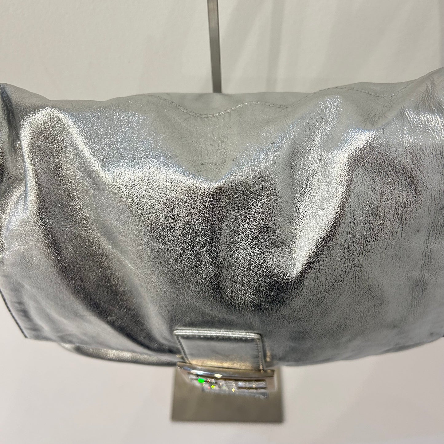 Fendi Silver Metallic Leather Mamma Baguette Shoulder Bag