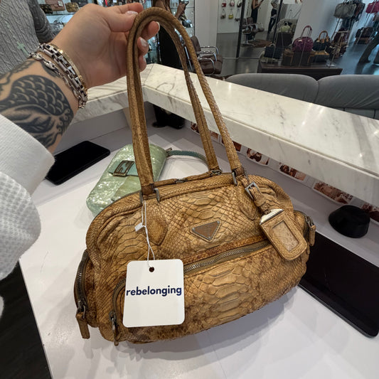 Prada Brown Python Leather Top Handle Shoulder Bag