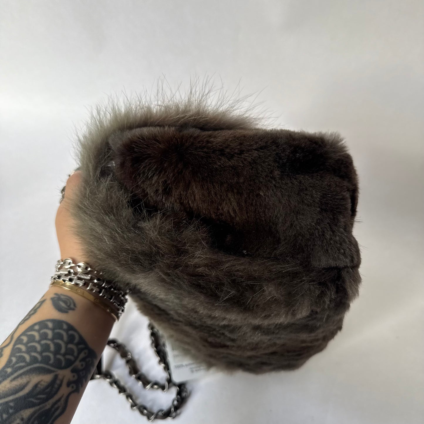 Chanel 2013 Green Ombre Fur Single Large Flap