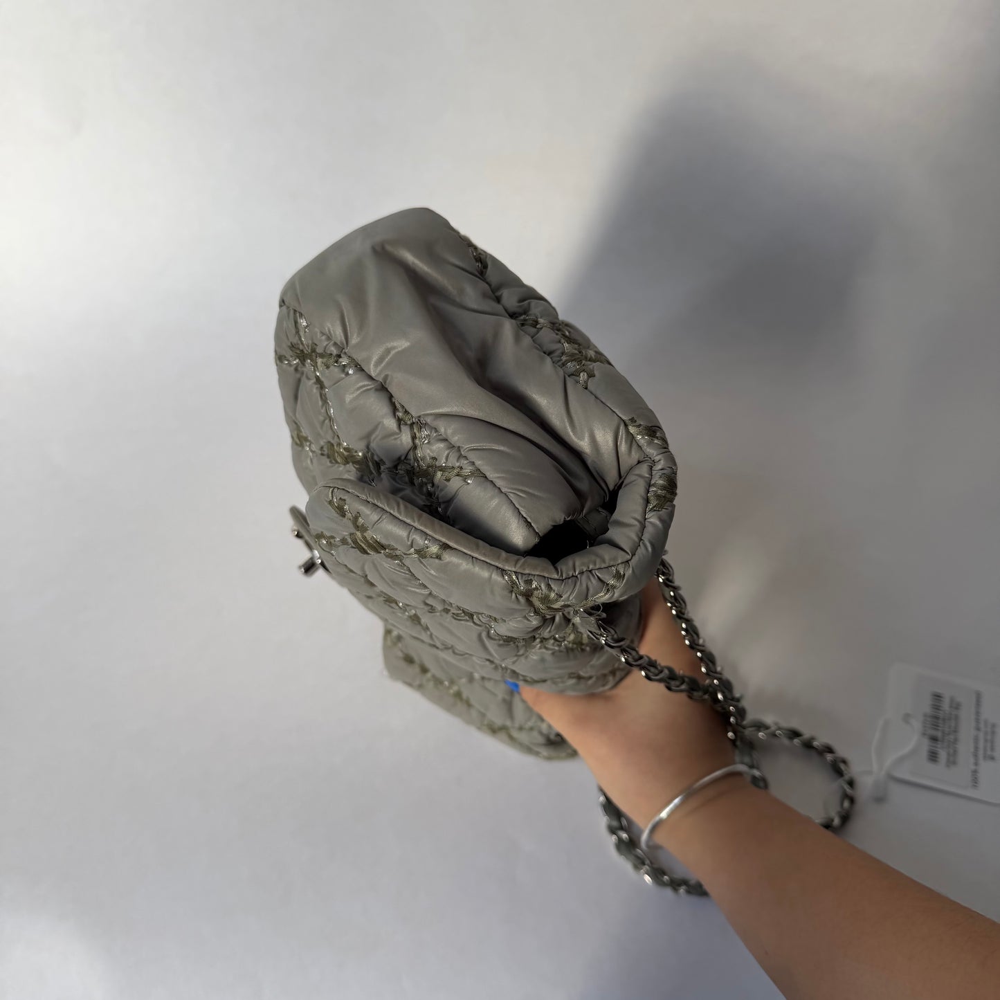 Chanel Gray Nylon Wild Stitch Quilted Flap Shoulder Bag