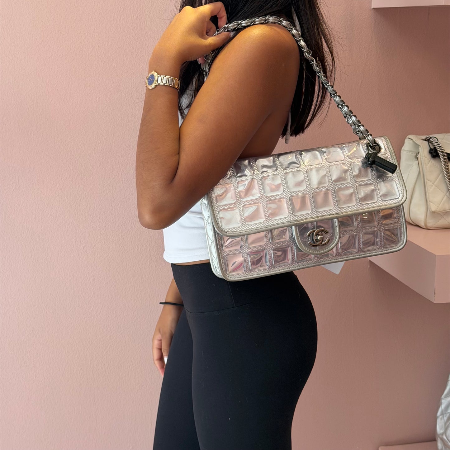 Chanel PVC & Lambskin Silver Ice Cube Flap Bag