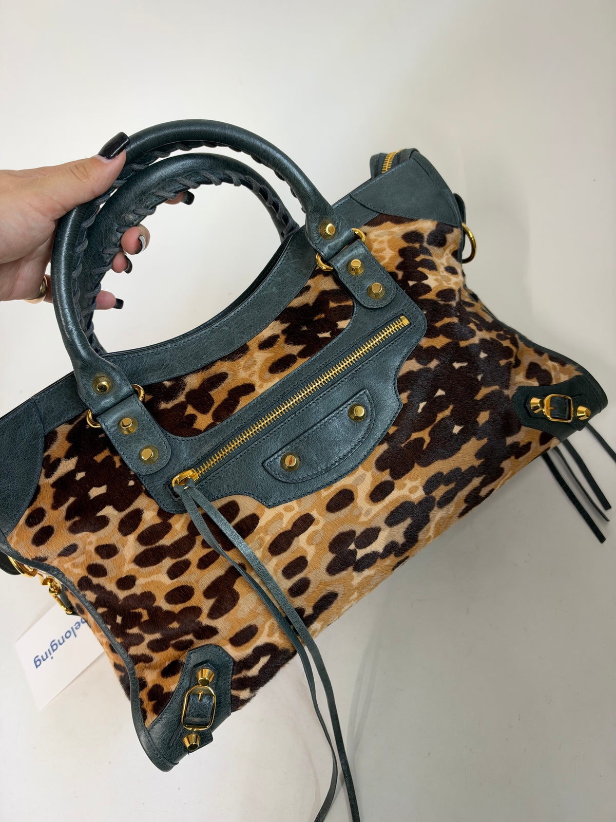 Balenciaga Cheetah Printed Pony-Hair & Leather City Bag