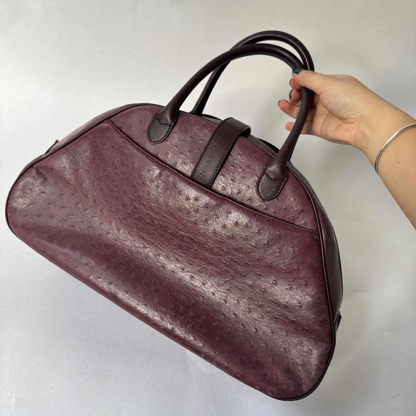 Christian Dior Large Purple Ostrich Double Saddle Bowler Bag