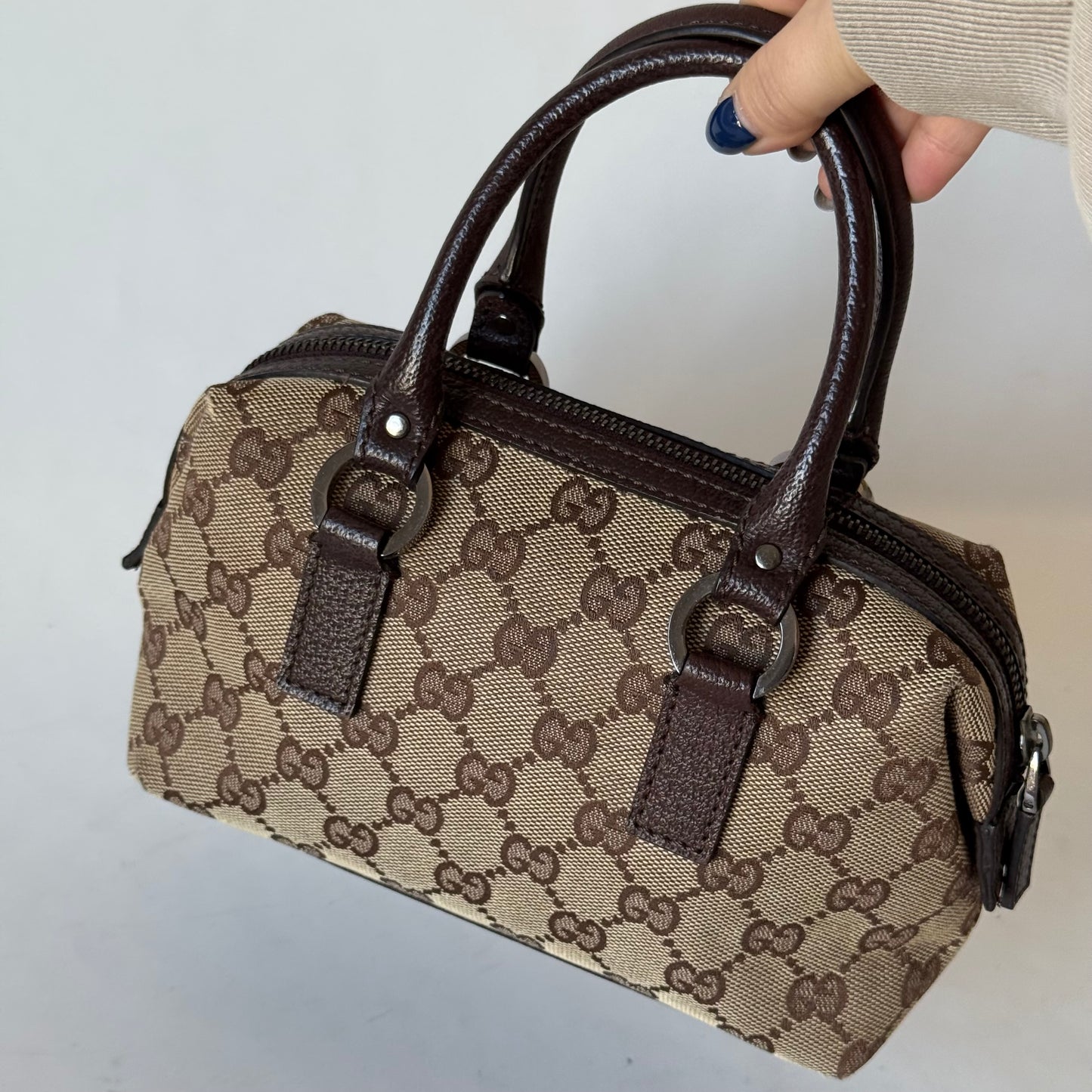 Gucci Brown Canvas Monogram Mini Boston Bag