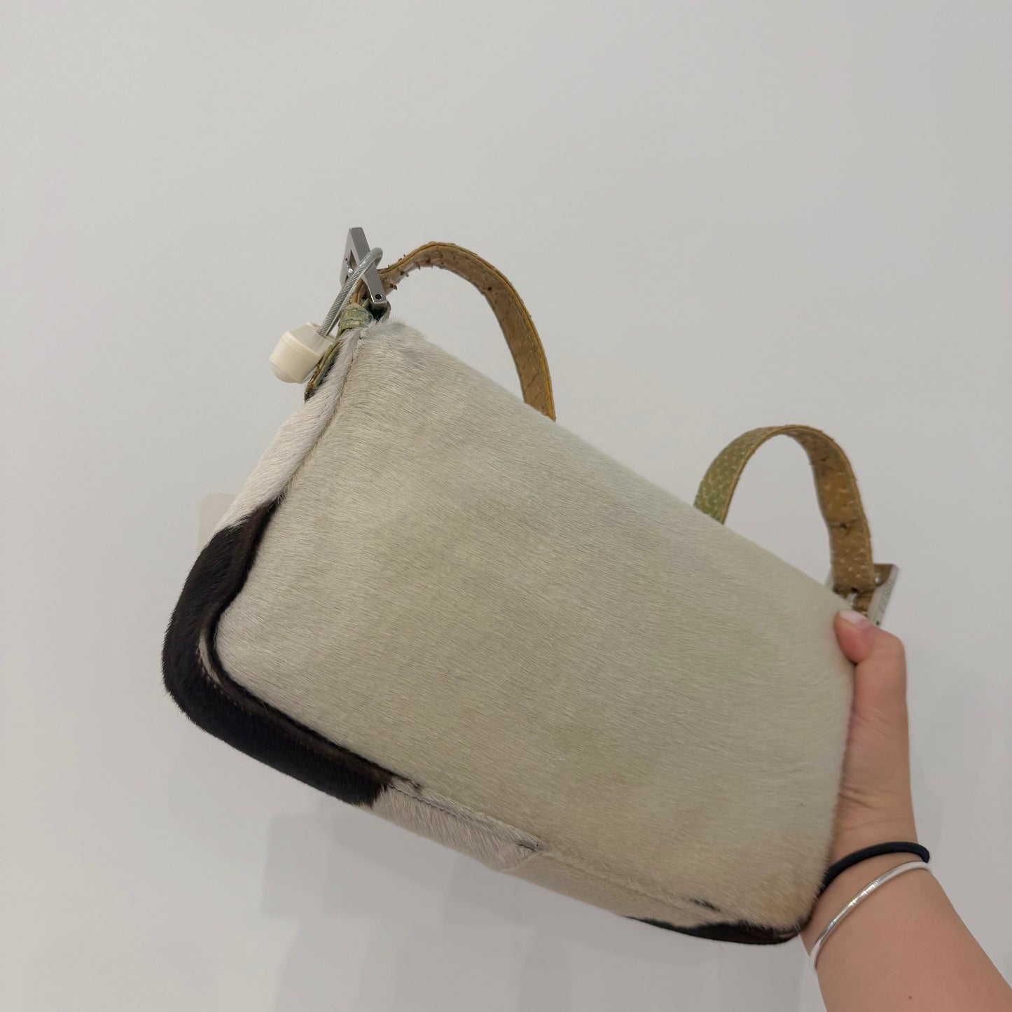 Fendi Multicolored Pony Hair & Python Baguette Shoulder Bag