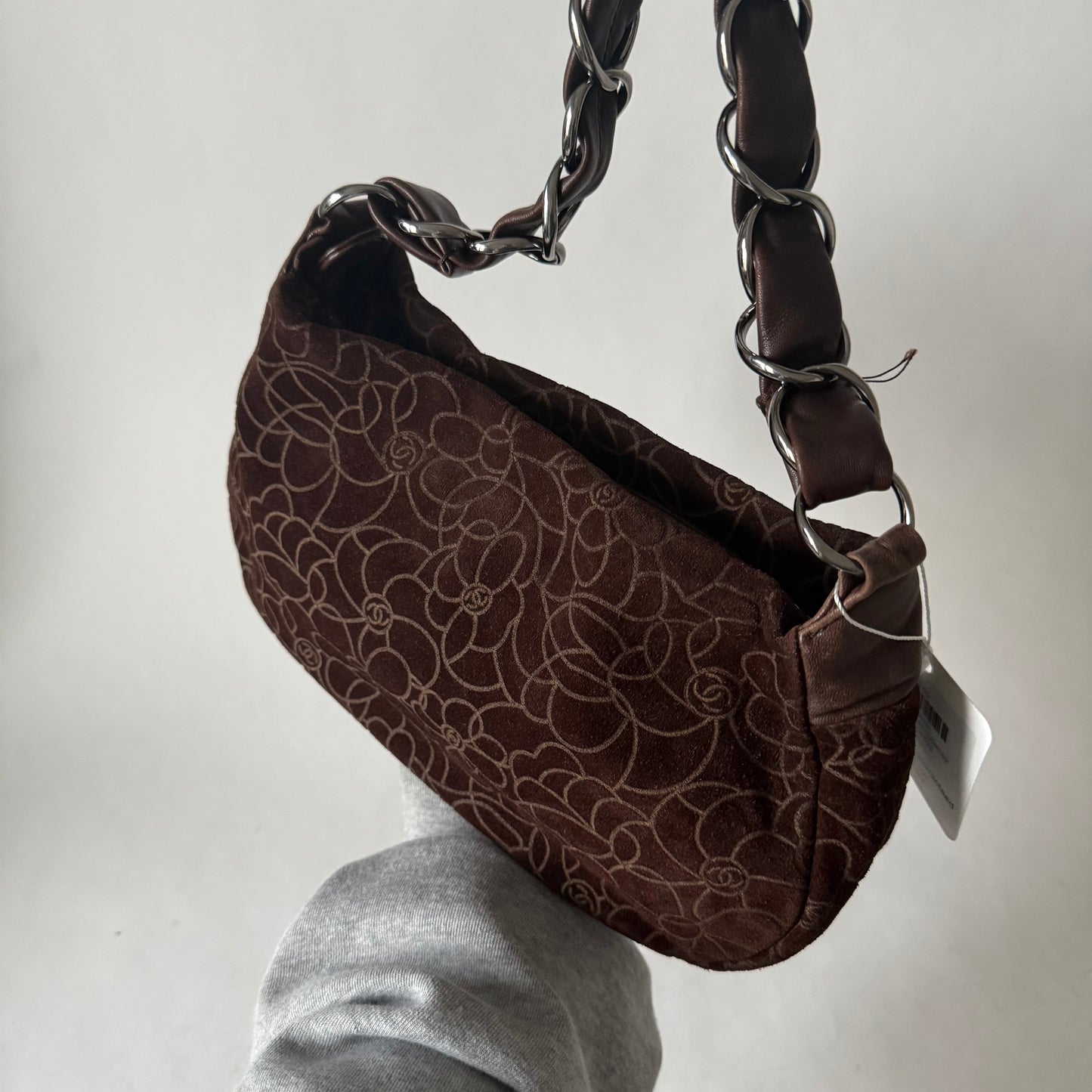 Chanel Brown Suede Cocomark Camellia Floral Bag