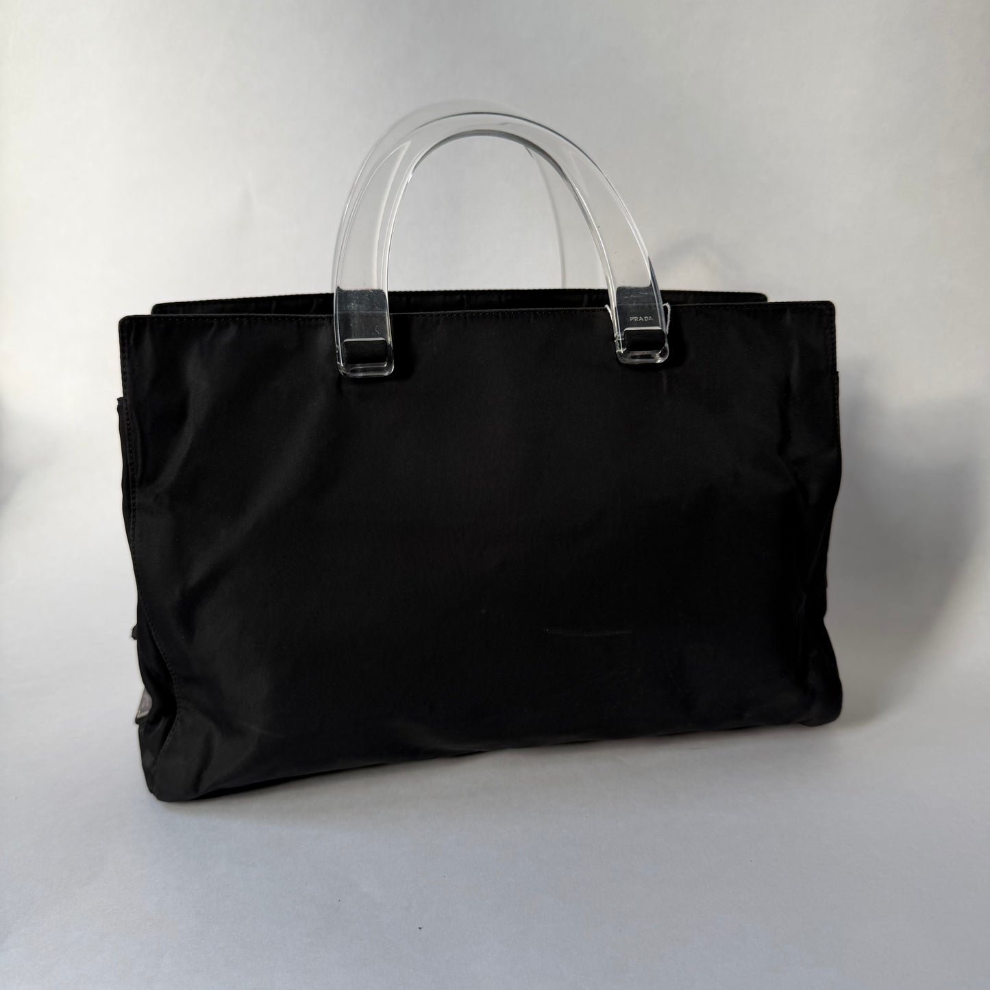 Prada Black Nylon Long Tote w/ Acrylic Handle