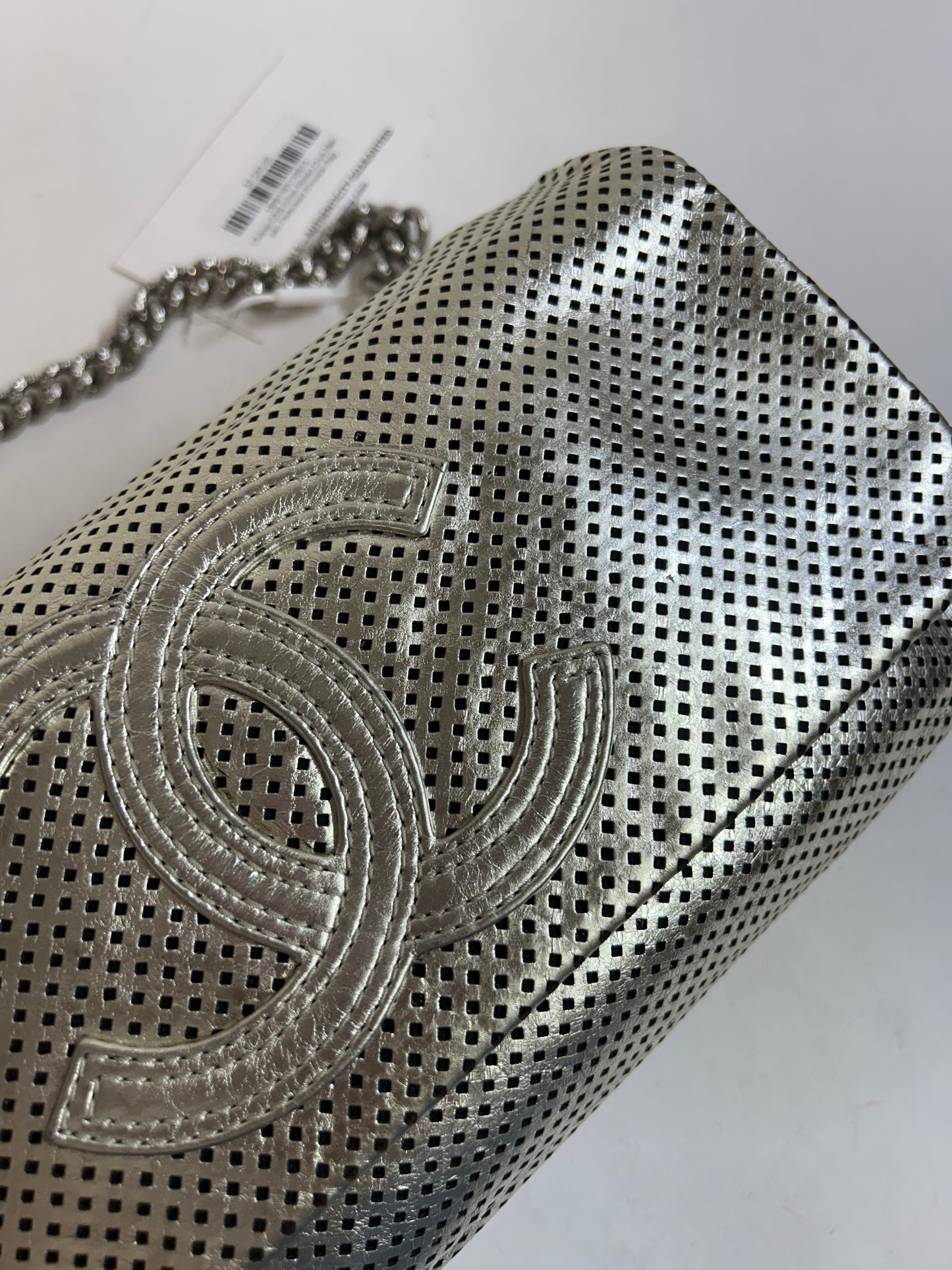 Chanel 2008 Silver Rodeo Drive Metallic Perforated Shoulder Bag