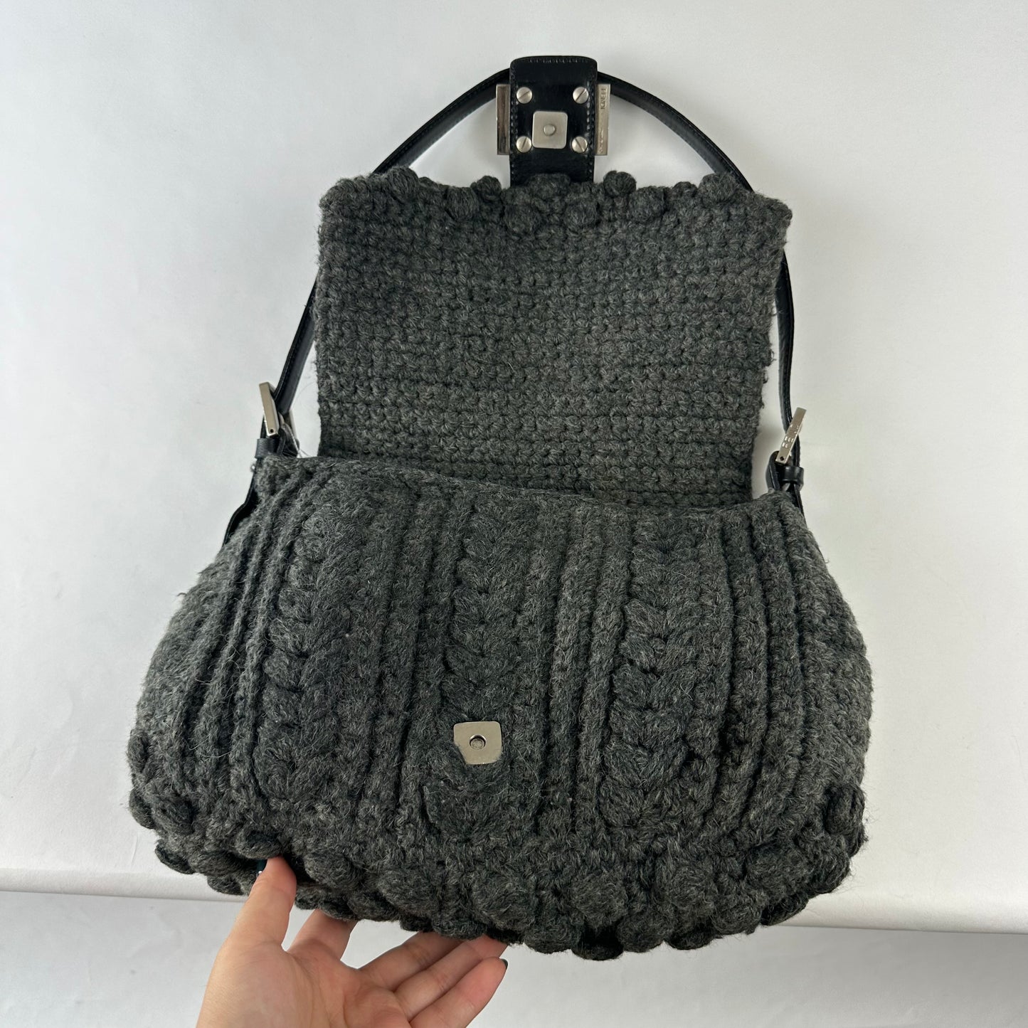 Fendi Gray Wool Textured Mama Baguette