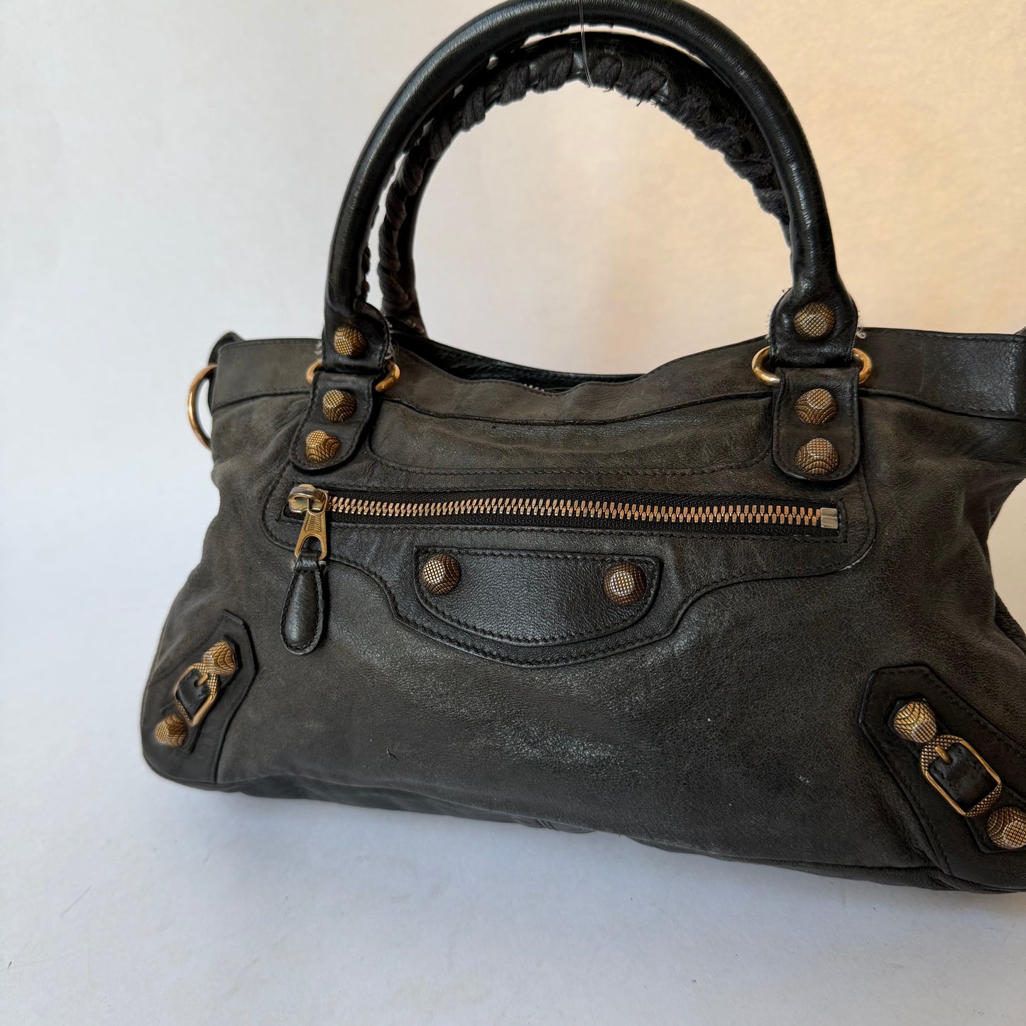 Balenciaga Dark Gray Lambskin Leather The First City Bag