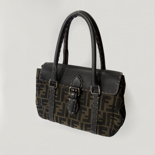 Fendi Brown Zucca Canvas Selleria Hand Bag