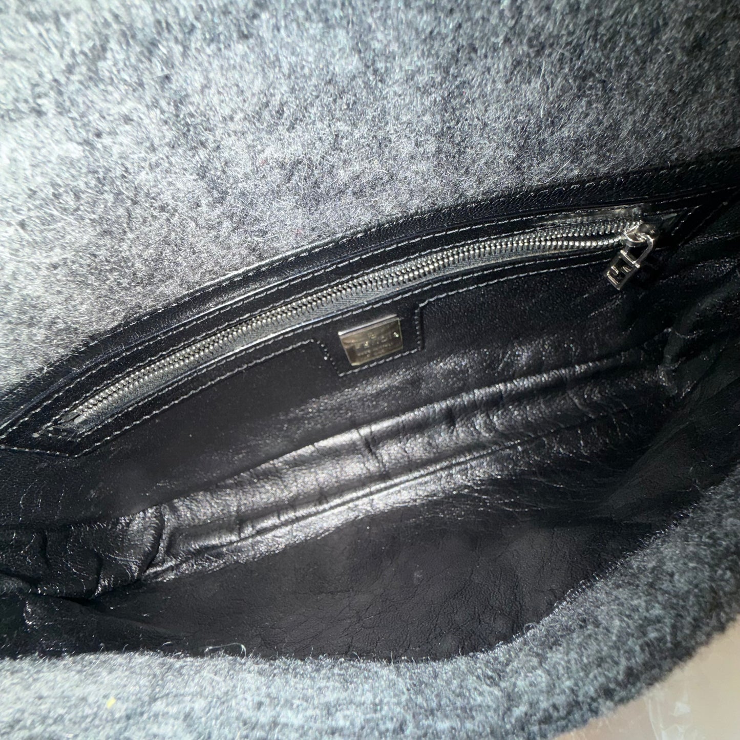 Fendi Gray Wool Zucca Fendi Baguette Shoulder Bag