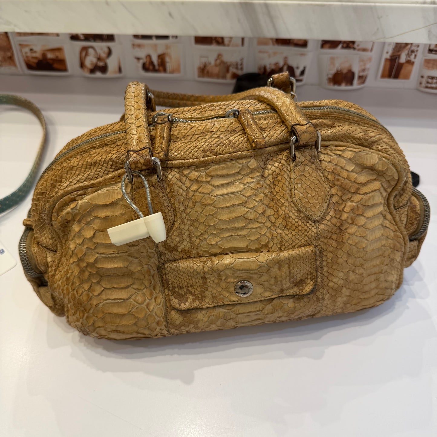 Prada Brown Python Leather Top Handle Shoulder Bag