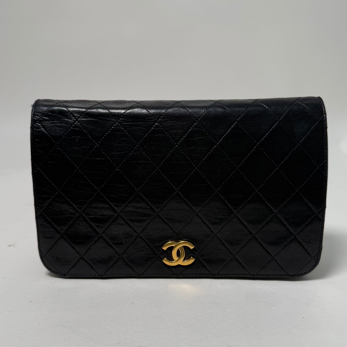 Chanel Vintage Black Lambskin Quilted Square Full Flap 24K GPHW