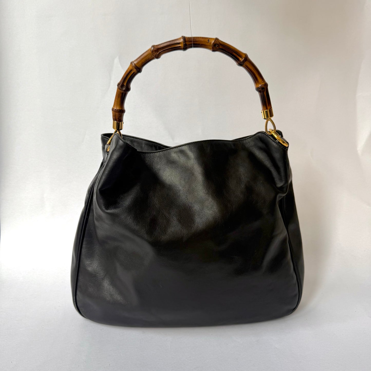 Gucci Black Lambskin Bamboo Handle Shoulder Bag