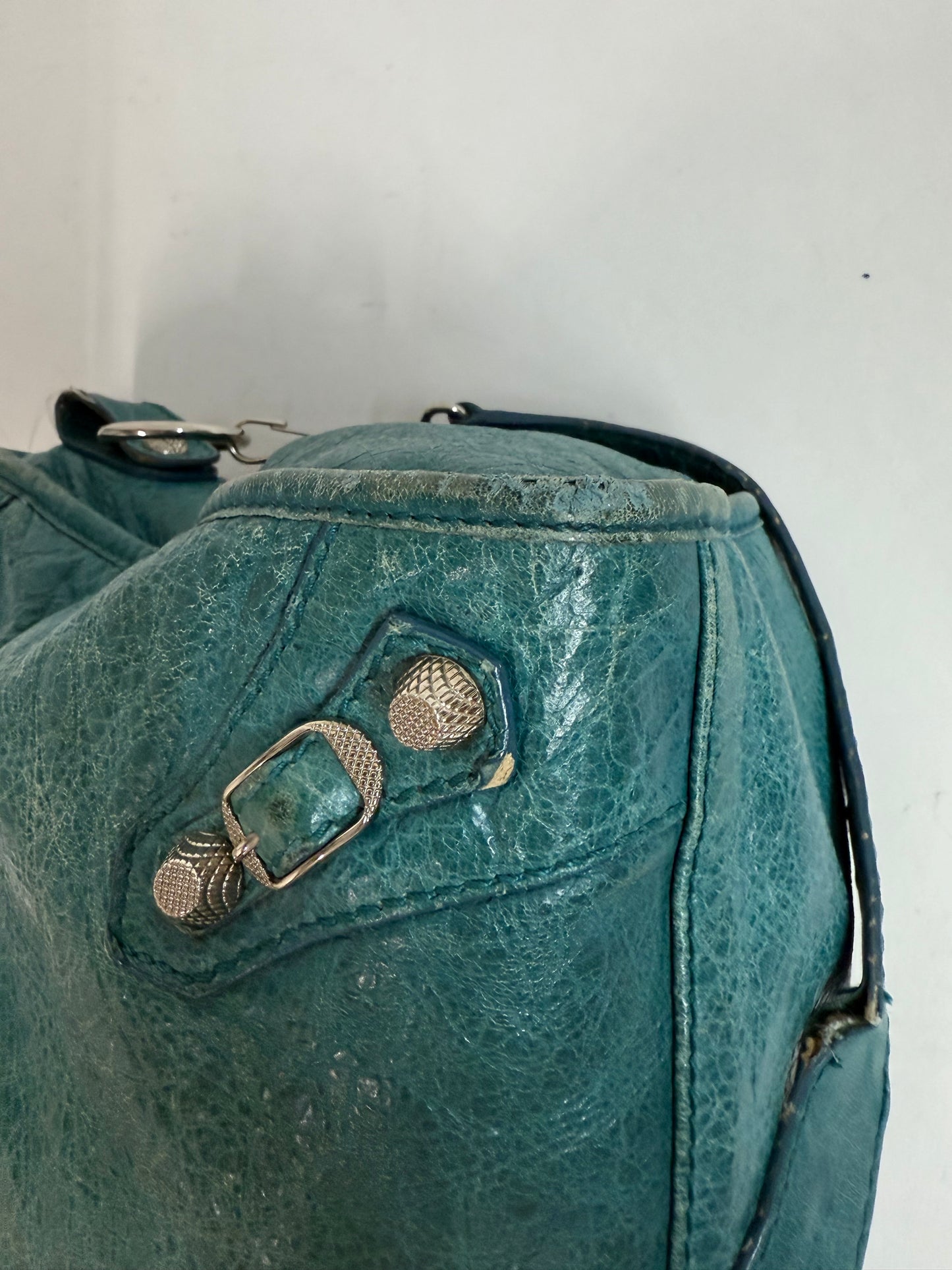 Balenciaga Teal Leather City Bag