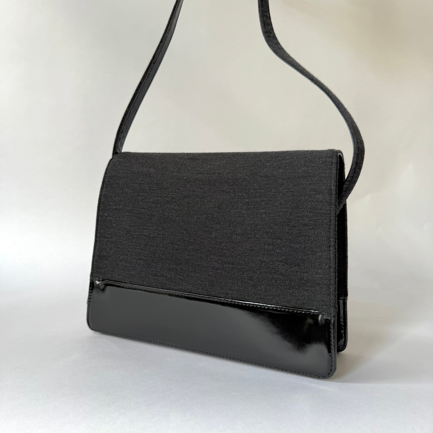 Chanel Black & Gray Jersey Shoulder Bag w/ Patent Leather