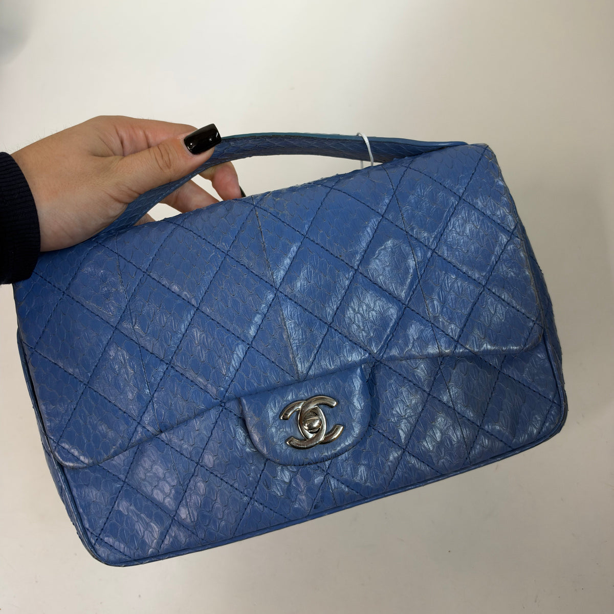 Chanel Blue Python Top Handle Flap Bag w/ Crossbody Strap