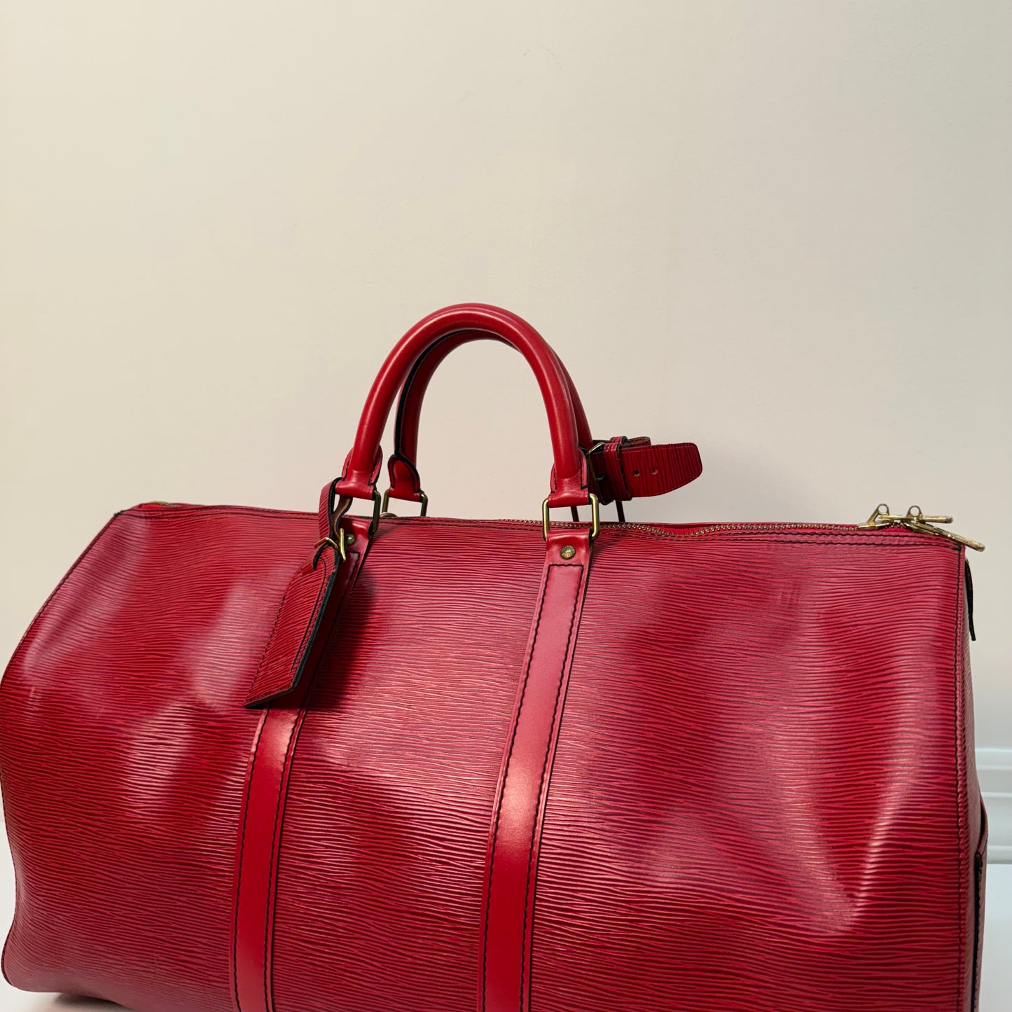Louis Vuitton Red Epi Leather Keepall 50 Travel Duffle
