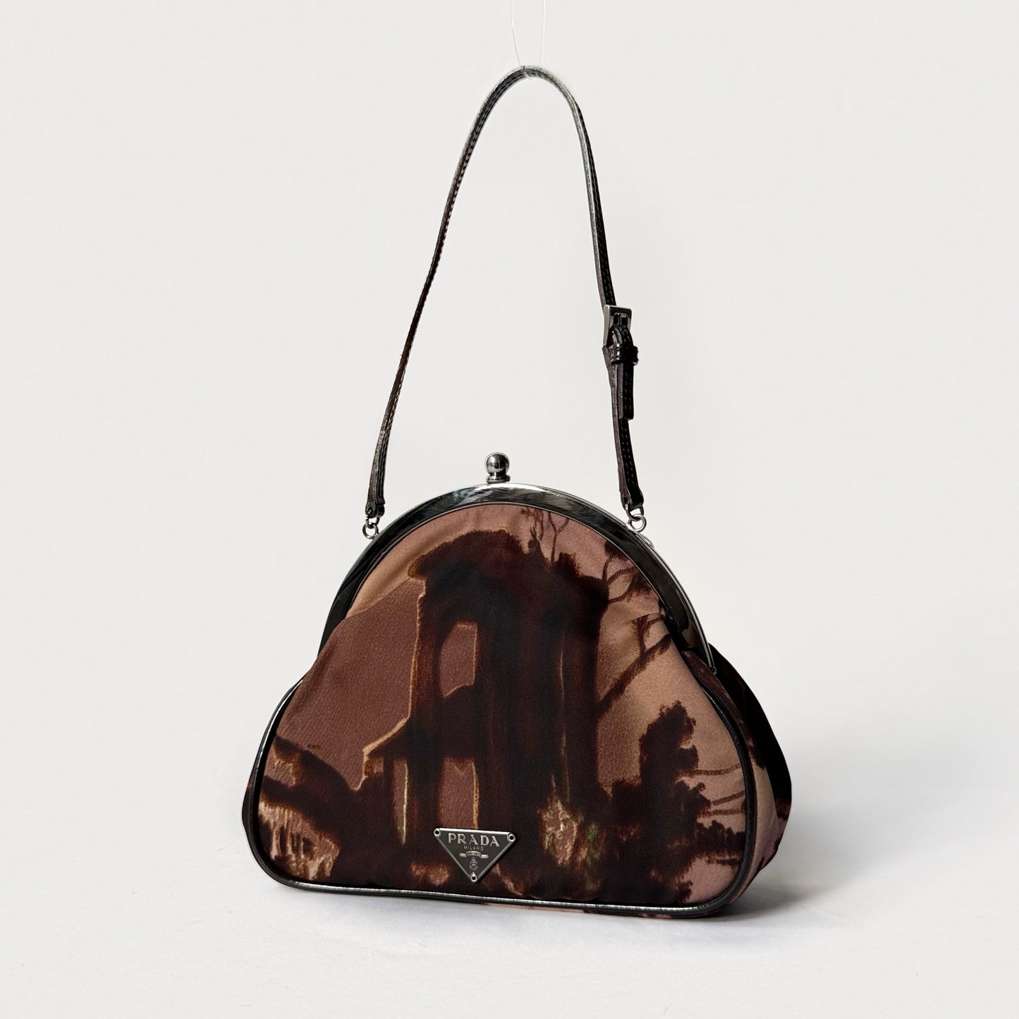 Prada Brown Multicolor Satin Mini Clutch Bag