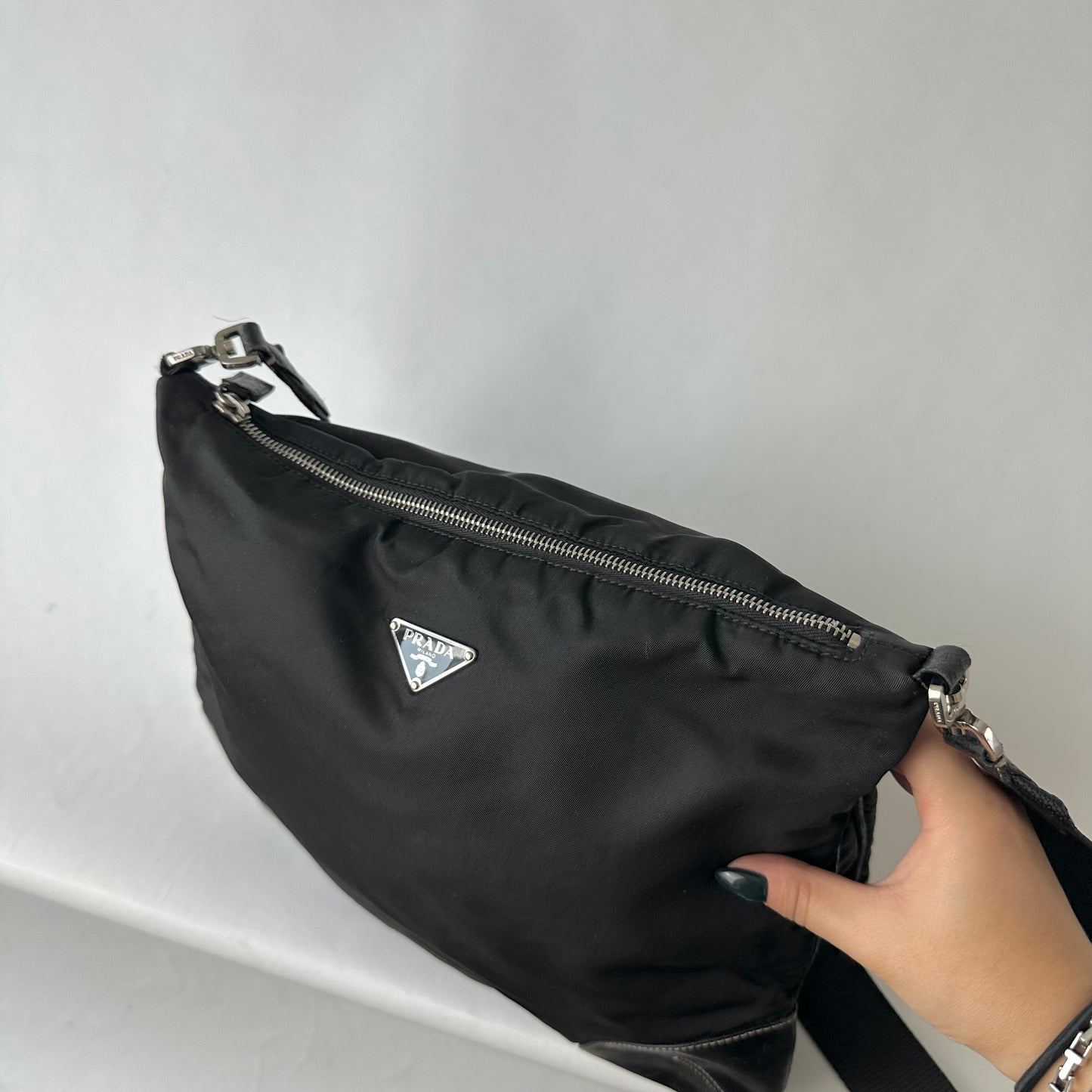 Prada Black Nylon Moto Crossbody Bag