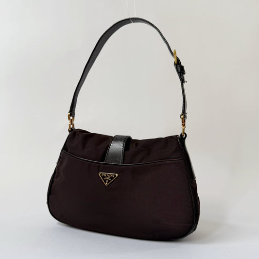 Prada Brown Nylon Reversible Turn Lock Shoulder Bag