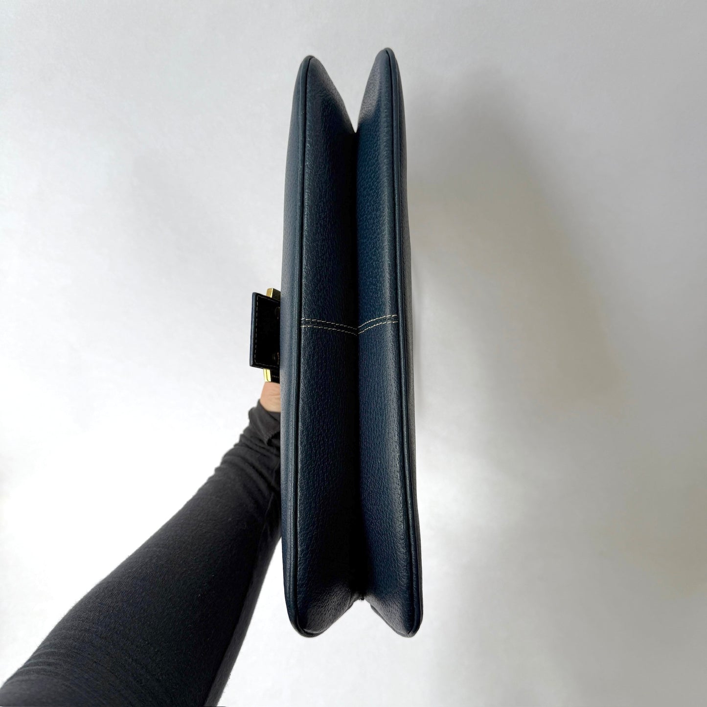 Fendi Navy Blue & Stone Hardware Flap Over Baguette Shoulder Bag