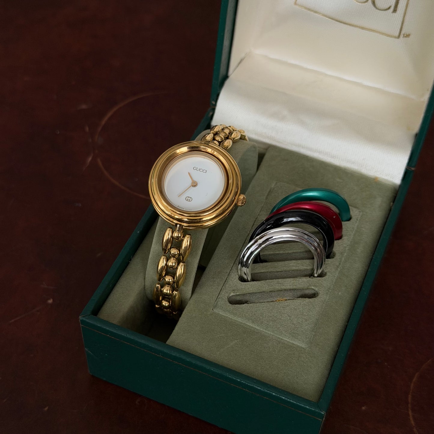 Gucci Gold Rice Link White Dial Bezel Watch w/ 5 Bezels