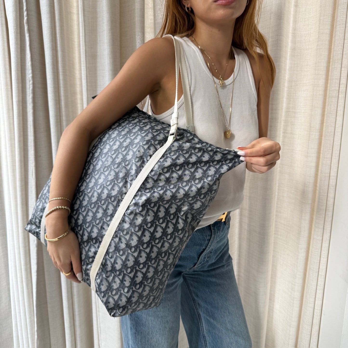 Christian Dior Navy Nylon Trotter Tote Bag