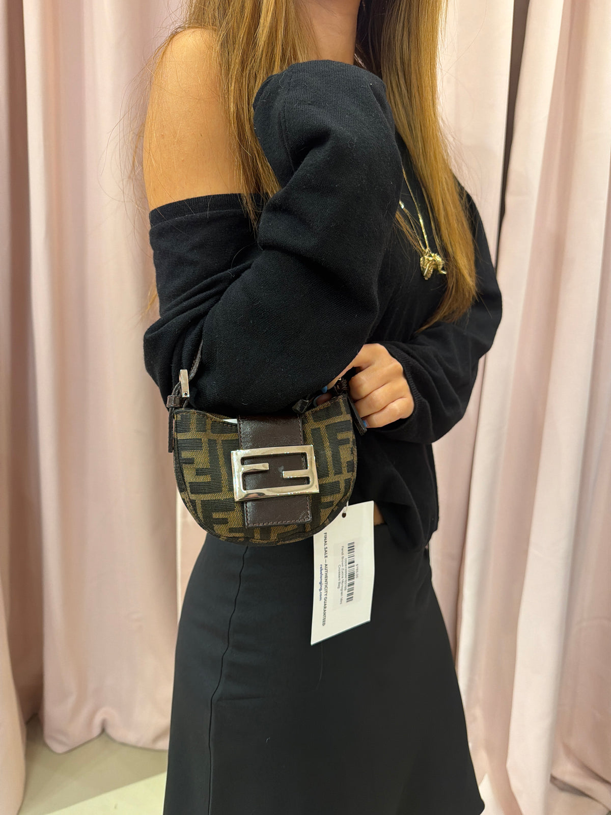 Fendi Brown Zucca Monogram Mini Croissant Bag