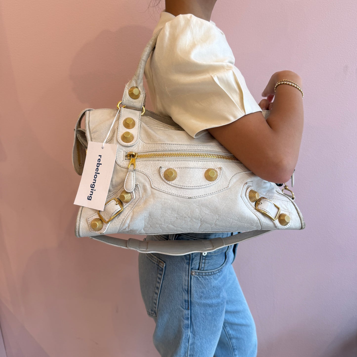 Balenciaga Off-White City Bag w/ Gold Giant Hardware
