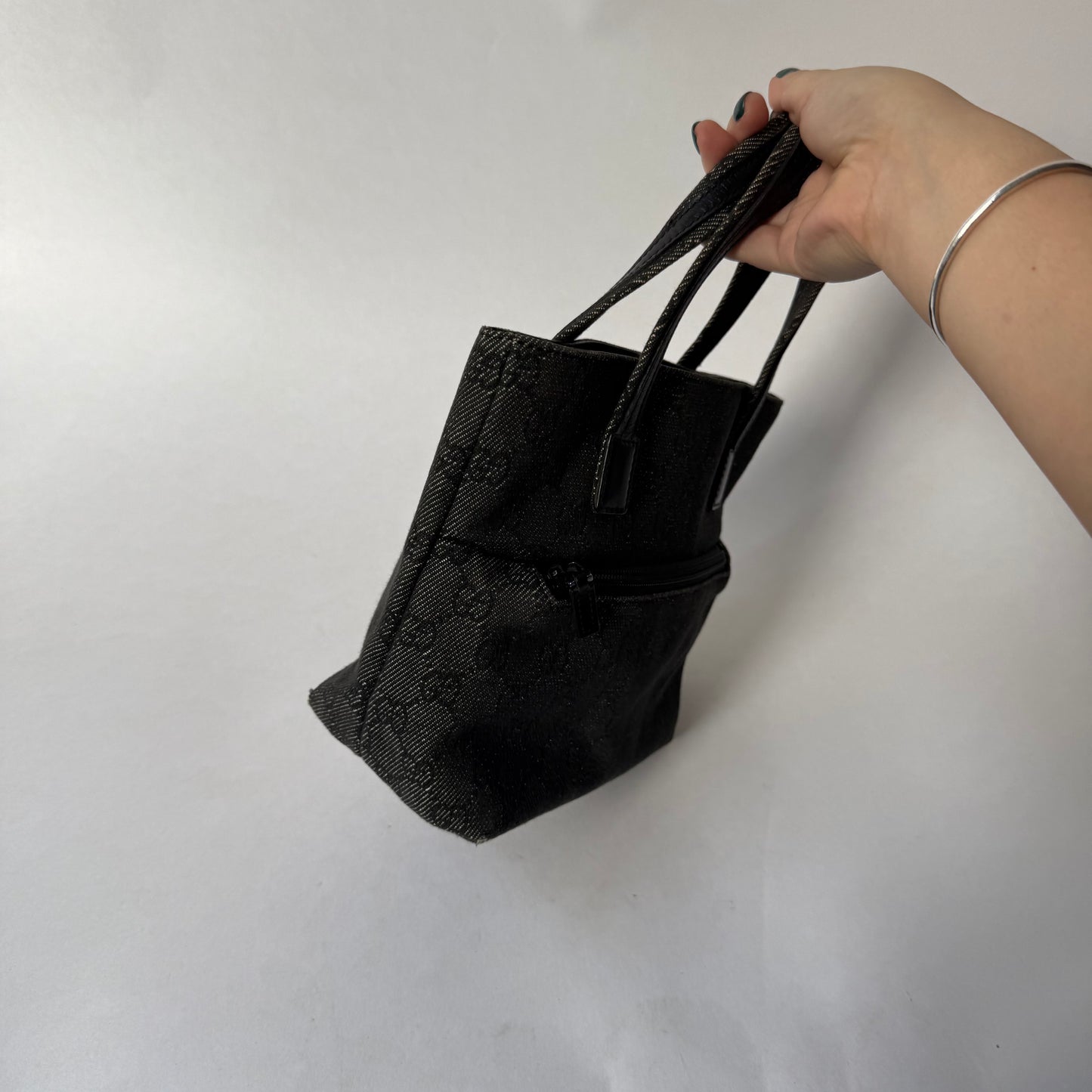 Gucci Black Monogram Denim Small Shoulder Tote Bag