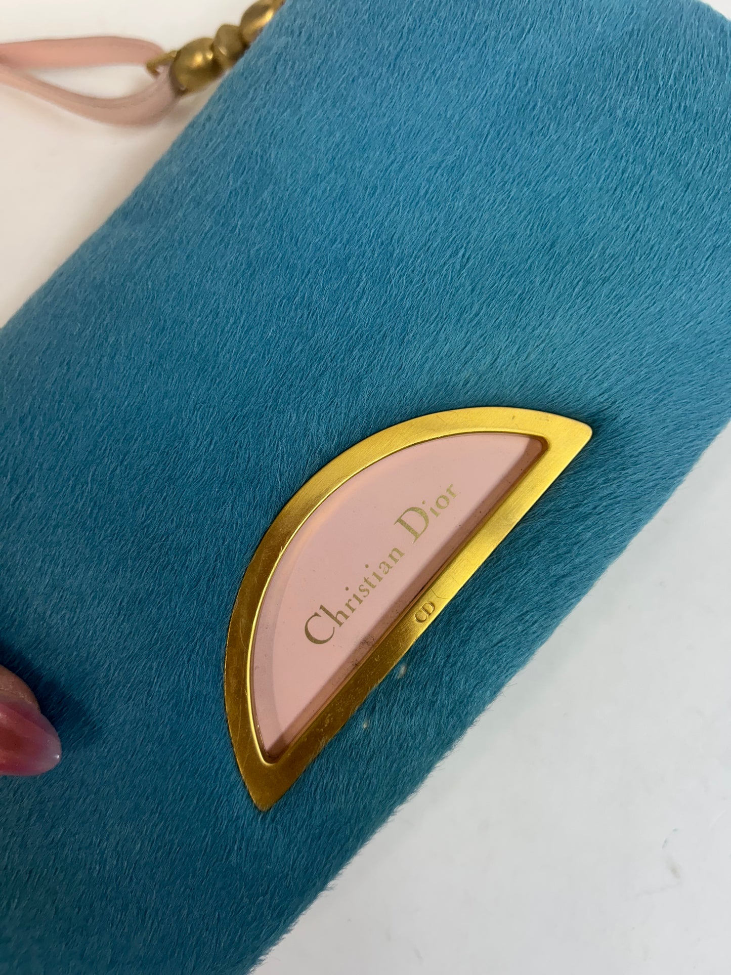 Christian Dior Blue & Pink Ponyhair and Snakeskin Malice Bag
