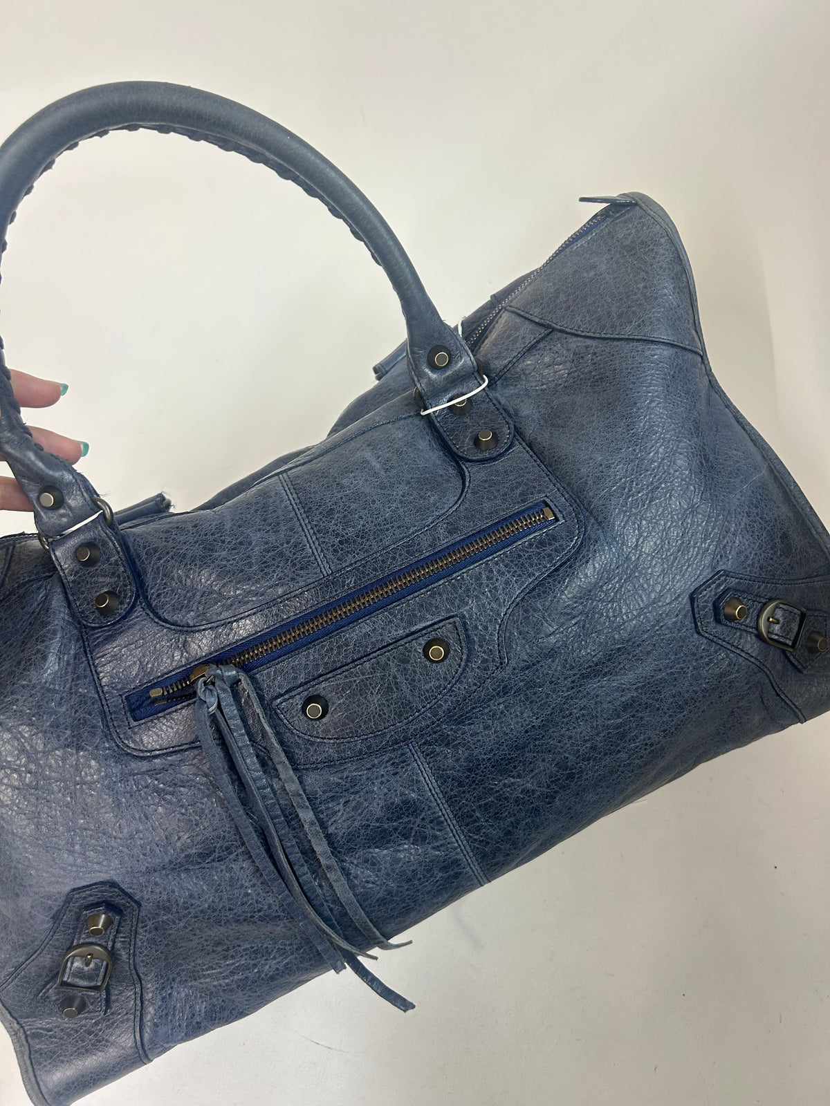Balenciaga Navy Blue Work City Bag w/ Bronze Hardware