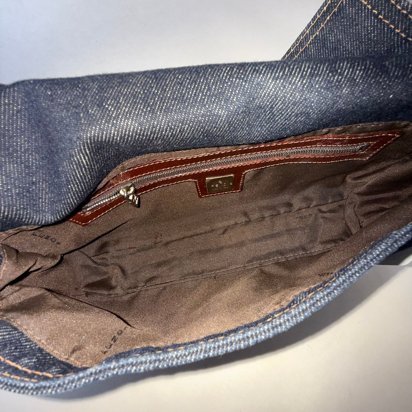 Fendi Denim Classic Baguette Shoulder Bag