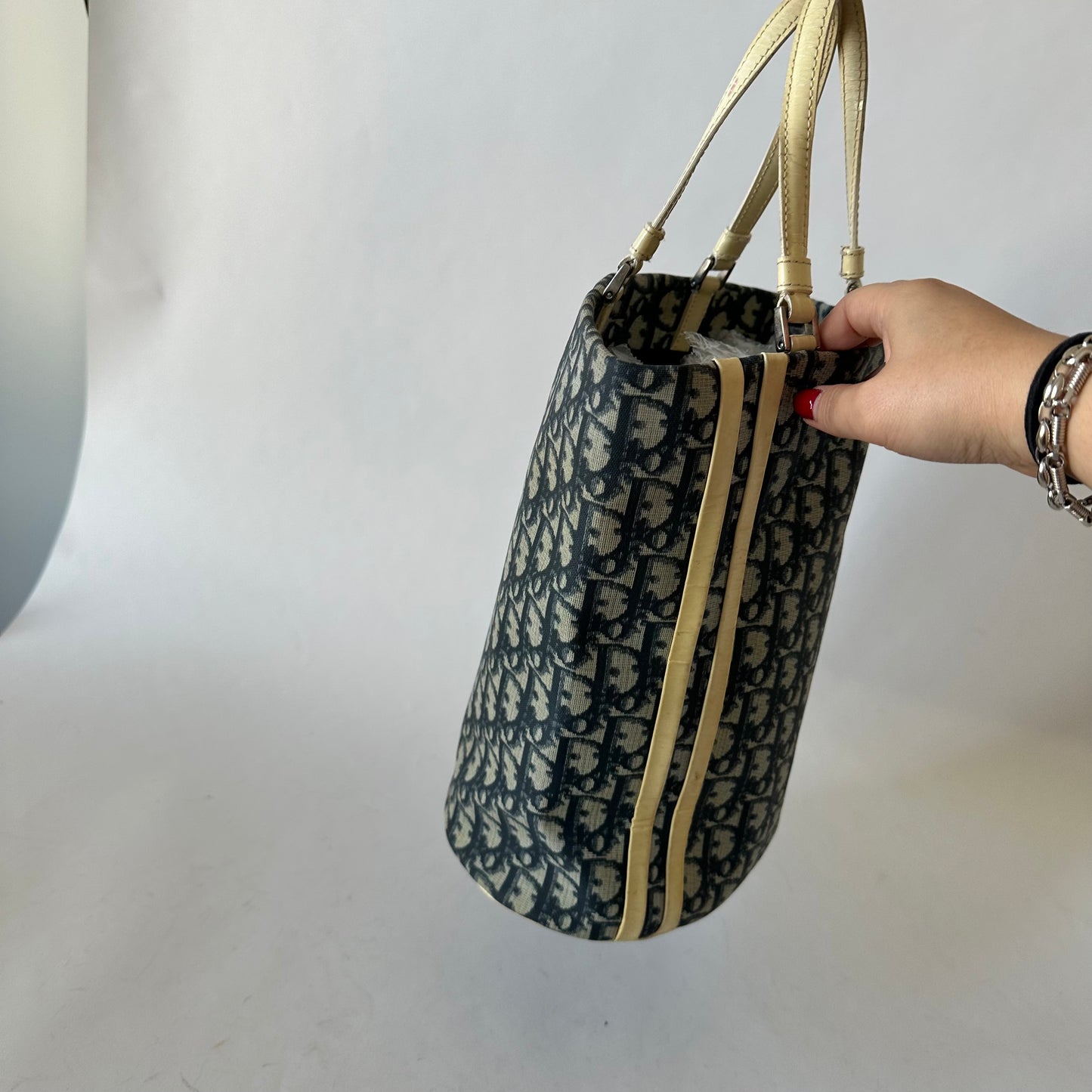 Christian Dior Navy Trotter Coated Canvas Bucket Bag