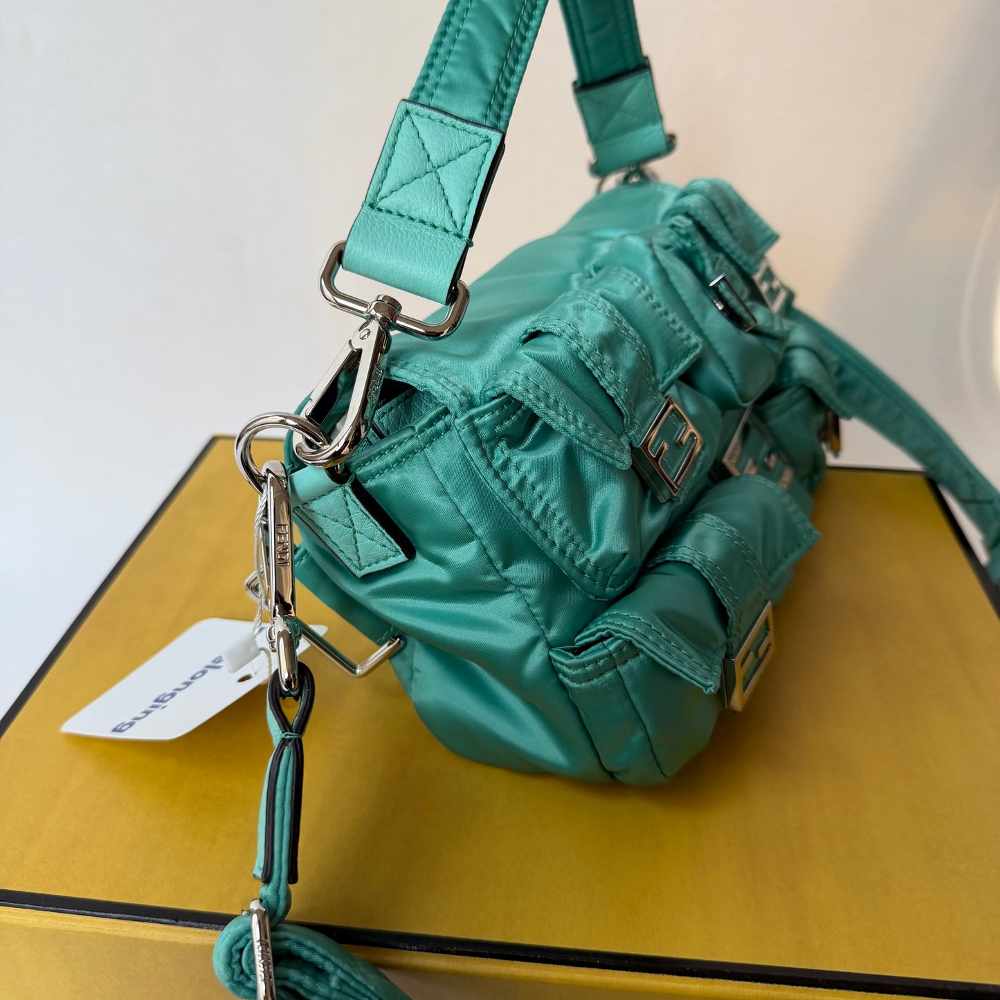 Fendi AW22 Multi Pocket Teal Nylon Baguette