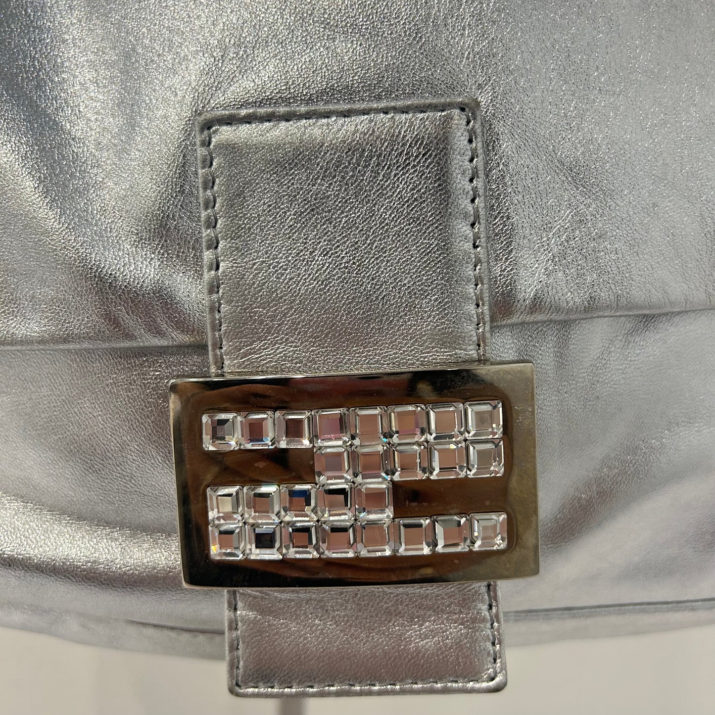 Fendi Silver Metallic Leather Mamma Baguette Shoulder Bag