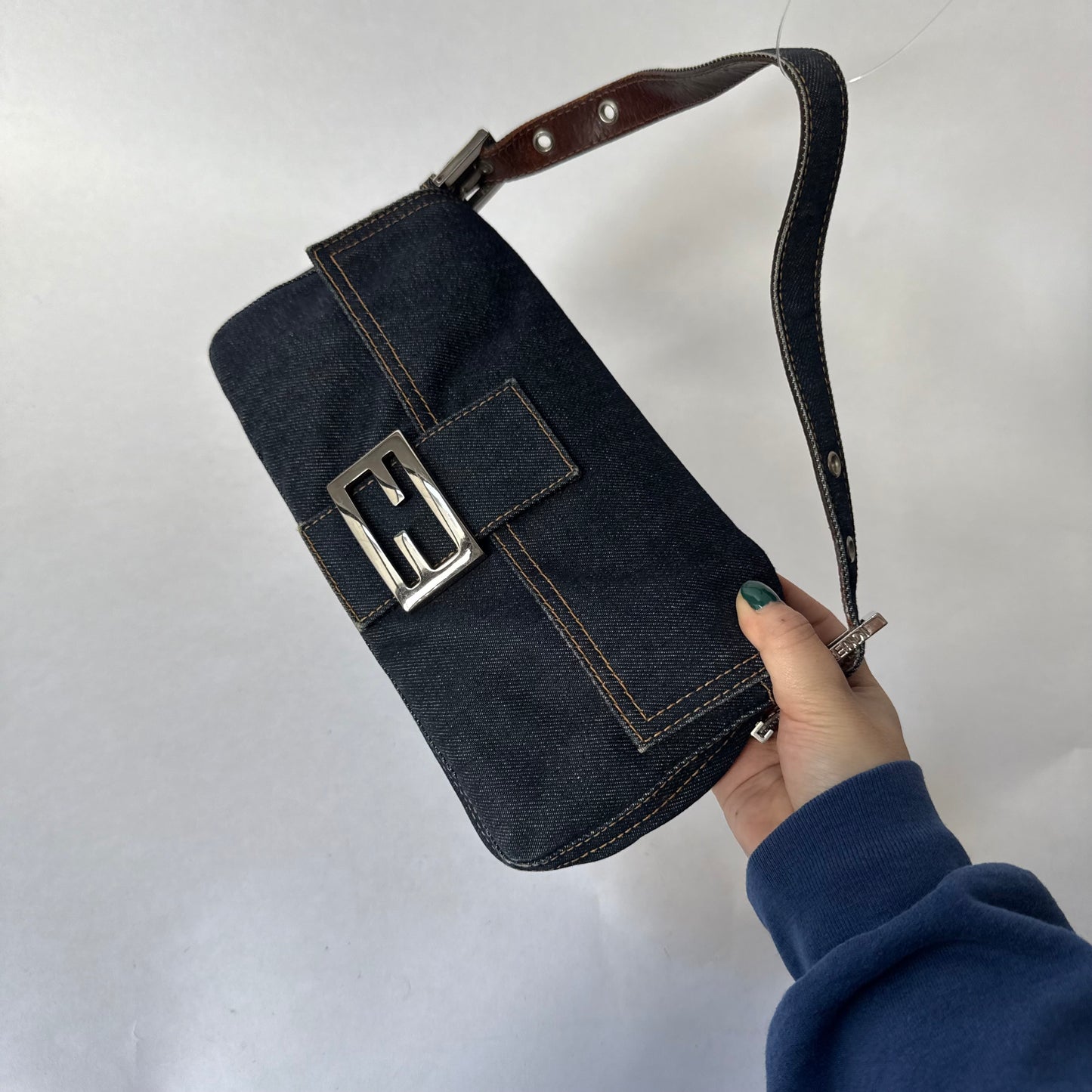 Fendi Denim Classic Baguette Shoulder Bag